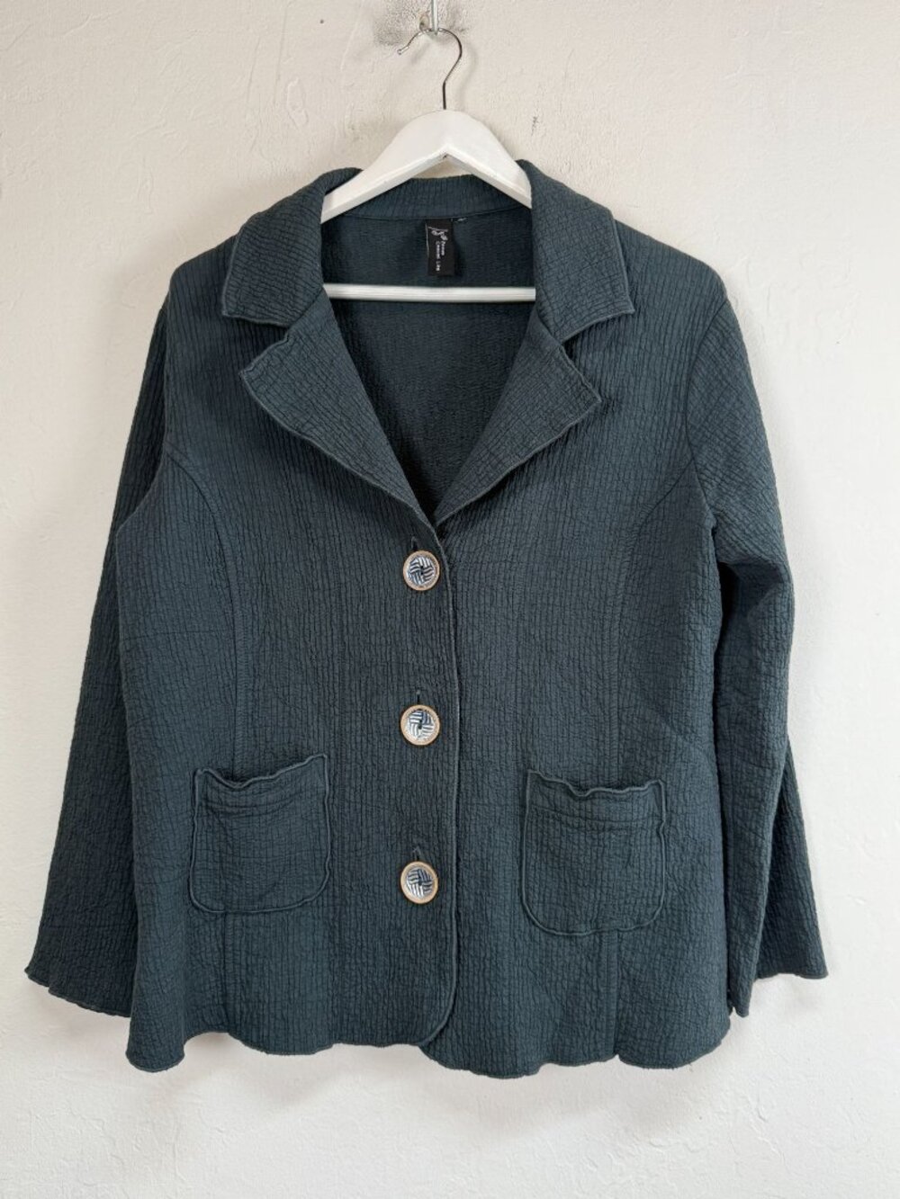 Focus Casual Life Women's Blue Textured Crinkle Cotton Jacket Blazer Lightweight